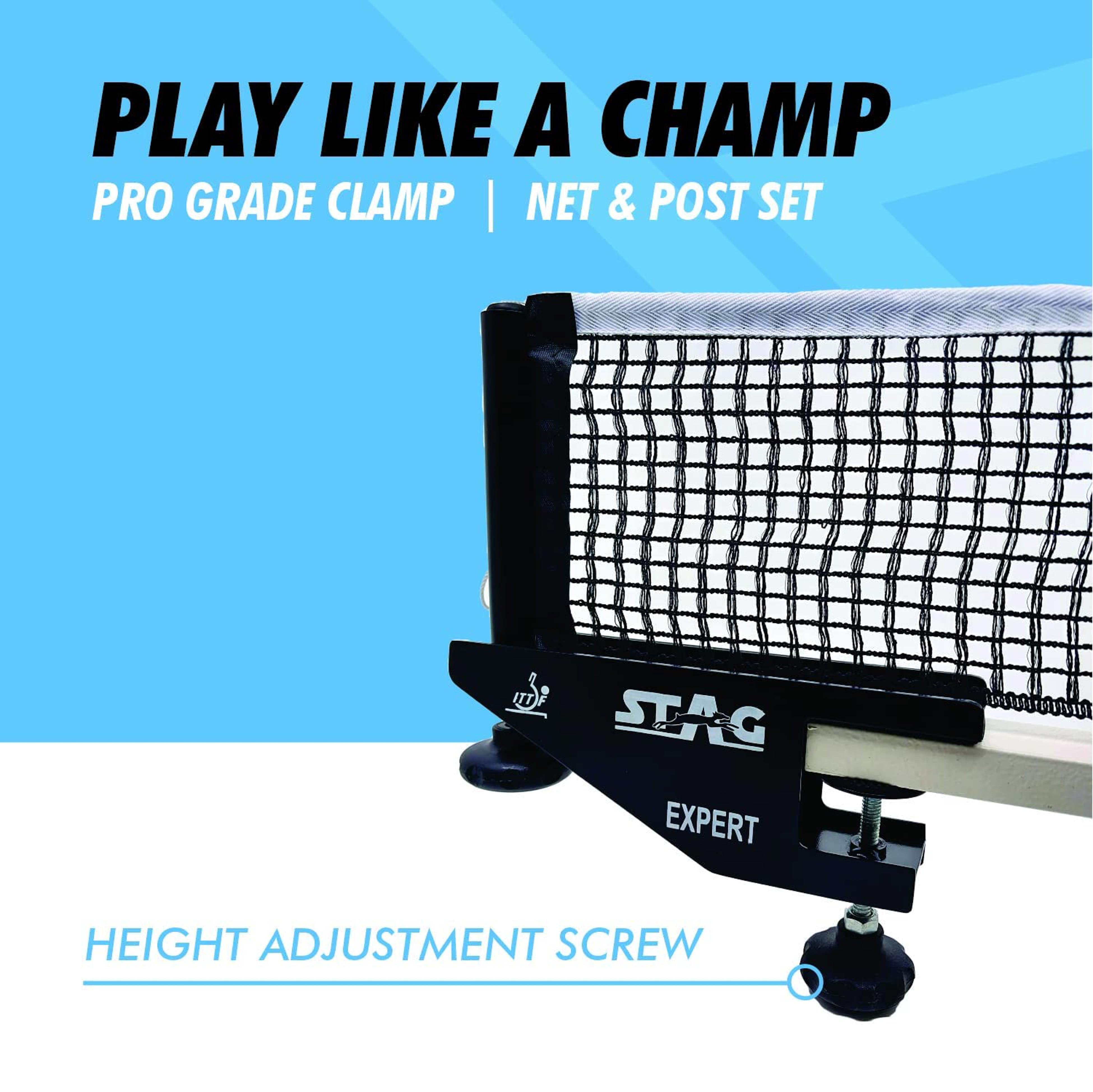 Stag Iconic Professional Grade Table Tennis Net & Post Set | Quick Easy Assembly with Spring Activated Clamp Net | Indoor & Outdoor Compatible Ping Pong Table Net Post - (Alloy Steel)