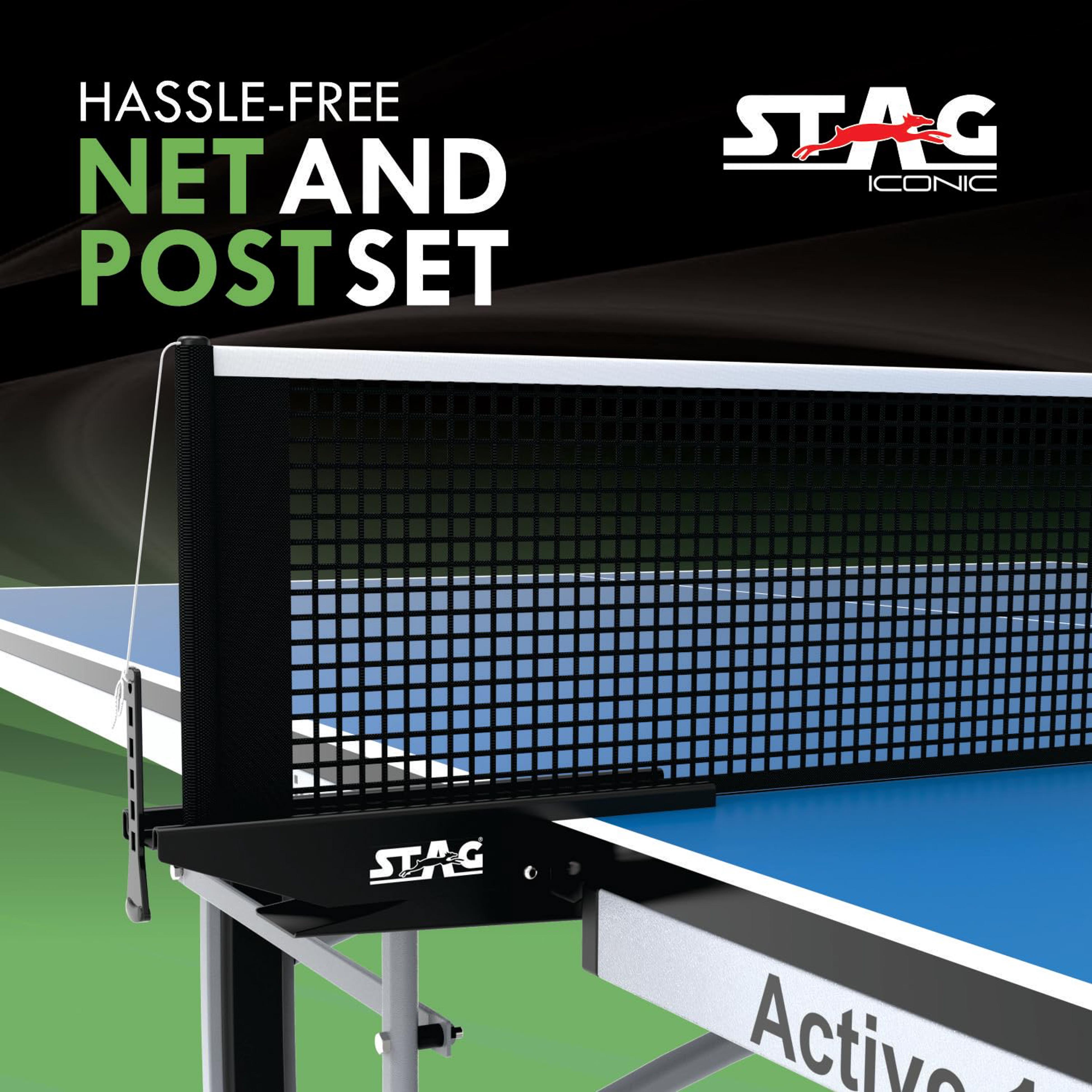 Stag Iconic Professional Grade Table Tennis Net & Post Set | Quick Easy Assembly with Spring Activated Clamp Net | Indoor & Outdoor Compatible Ping Pong Table Net Post - (Alloy Steel)