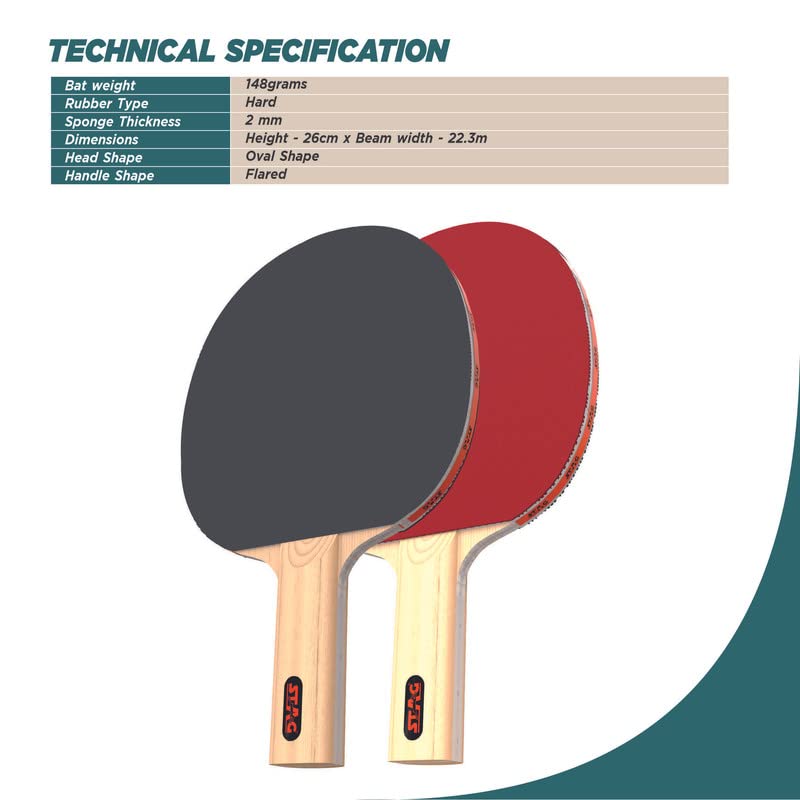 STAG 2 Star Table Tennis Playset, 2 Racquets & 3 Balls (White)