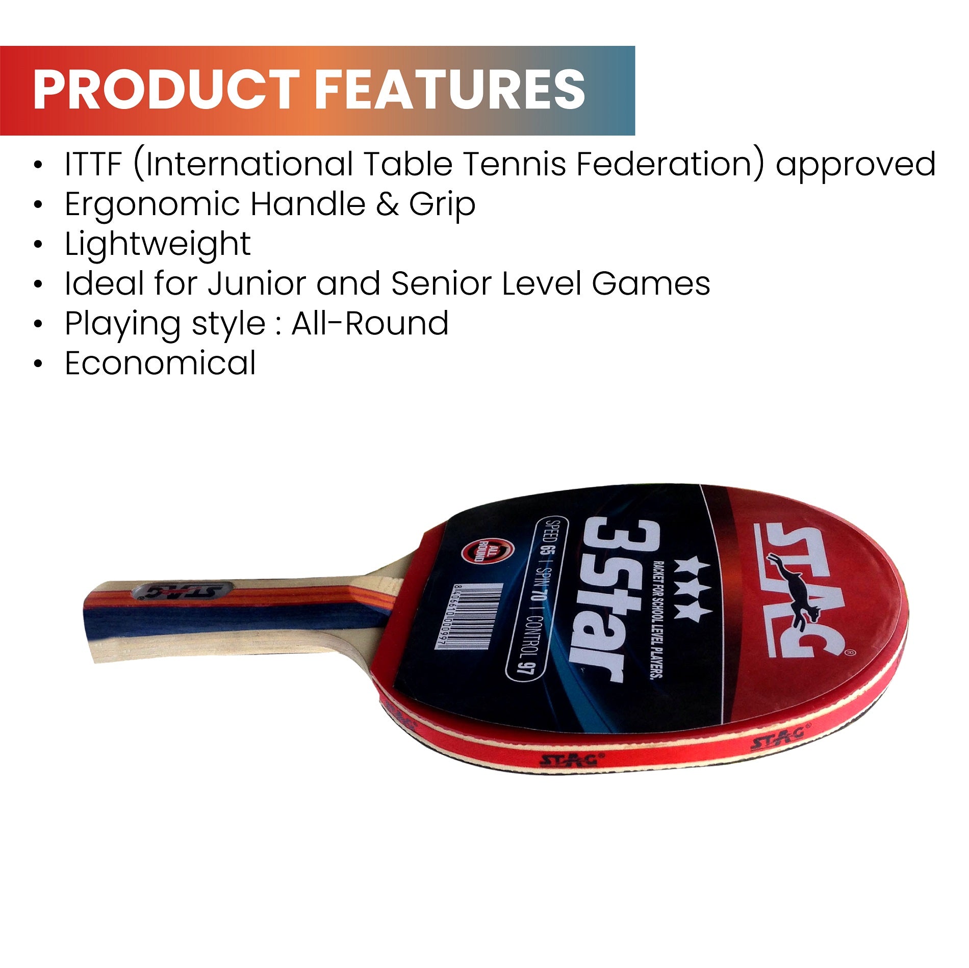 Stag 3 Star Table Tennis Racquet