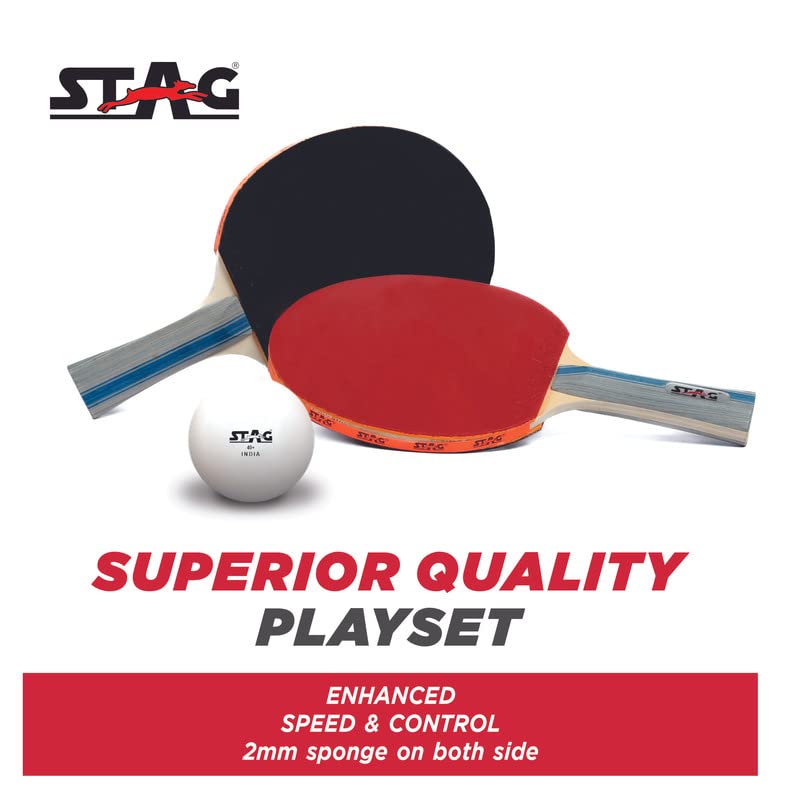 STAG 4 Star Table Tennis Playset | 2 Racquets & 3 Balls (White)
